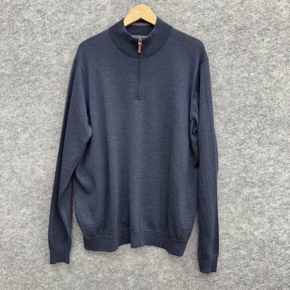 Nordstrom Mens Pullover Sweater 100% Extra Fine Merino Wool Long Sleeve Blue XXL - Picture 1 of 10